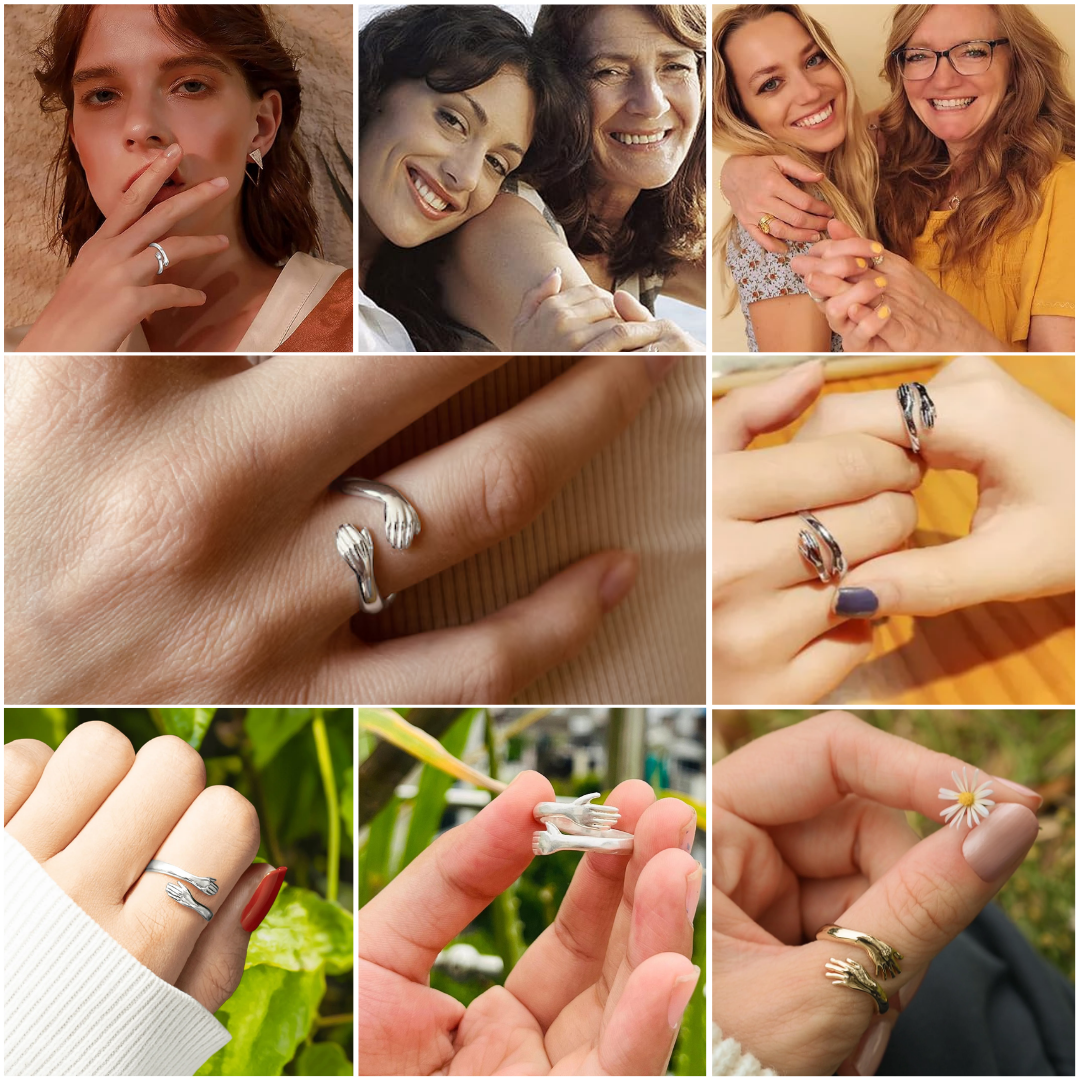 Ring Hug™ Handmade Sterling Silver S925 Customizable Gift Idea for Him Her Luxury Jewelry with Gift Box and Thank You Note